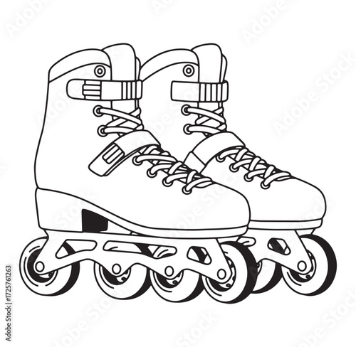 Inline skates illustration in black and white for sports and active lifestyle design
