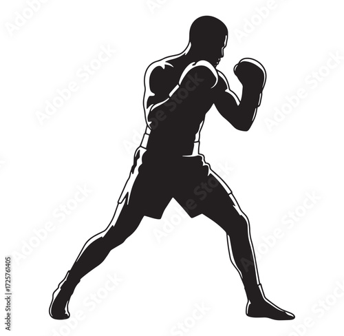 Silhouette of a boxer in fighting stance demonstrating strength and athletic prowess