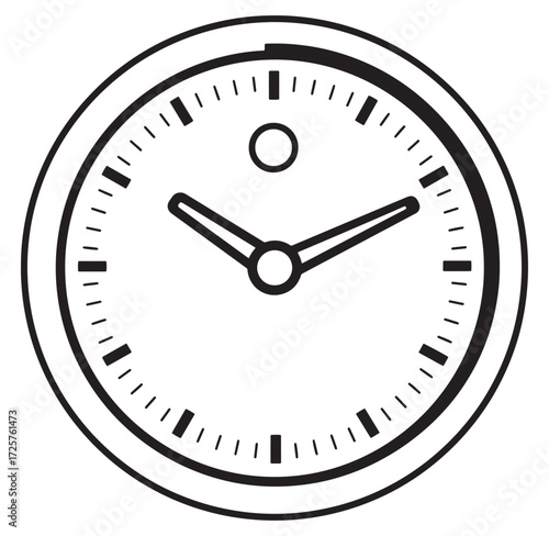 Simple black and white clock illustration depicting time and punctuality against white background