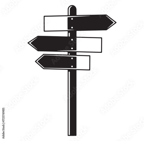 Simple black and white directional signpost design for navigation and guidance purposes