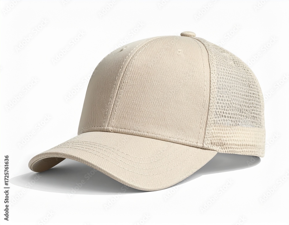 Fototapeta premium Stylish Beige Baseball Cap with Mesh Backing A Versatile Accessory for Everyday Wear