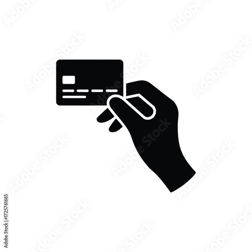 Silhouette of hand holding credit card icon, symbolizing financial transactions, digital payments, banking, and identity verification