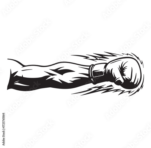 Vector illustration of a powerful punch from a boxing glove and arm