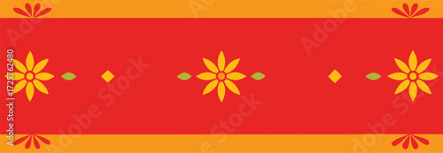 Bright Orange Red Floral Decorative Pattern Border
