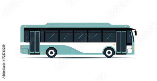 Modern passenger bus side view with blue and white design, symbolizing public transportation, urban mobility, and travel infrastructure