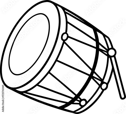Traditional drum line art used for Sehri wake up isolated vector, Ramadan cultural drummer illustration, Islamic heritage percussion artwork, Minimal folk drum outline design