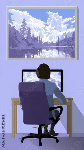 Person working at computer interior view