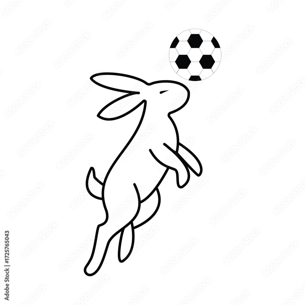 Fototapeta premium Whimsical illustration of a rabbit playing soccer isolated on white background
