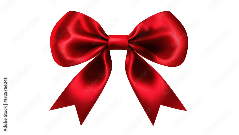 Fototapeta premium A red satin bow with smooth. glossy texture. elegantly tied in a classic style. perfect for gift wrapping or festive decorations. set against a clean white background