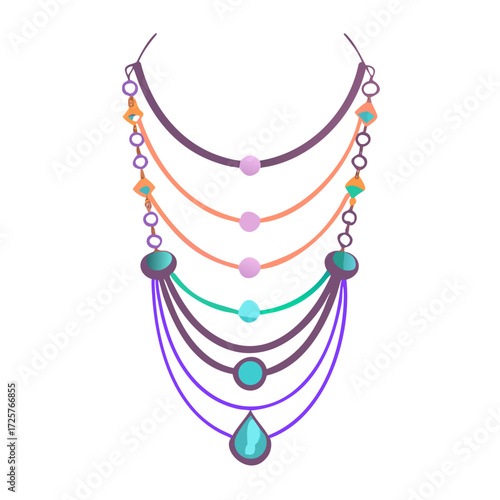 Layered necklaces fashion jewelry design illustration .vector icon