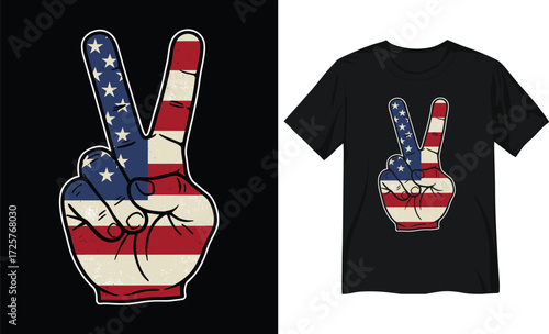 Vintage American Flag Peace Sign Hand Gesture