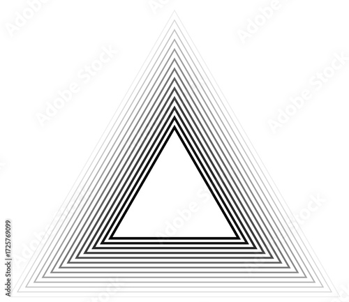 Triangular frame with fourteen concentric continuous outlines, thicker inside and thinner outward, styled with a gradient flowing outward.