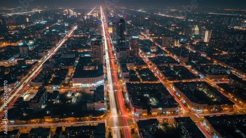 Wallpaper Mural Night Cityscape: Aerial View of Illuminated Streets and Buildings Torontodigital.ca