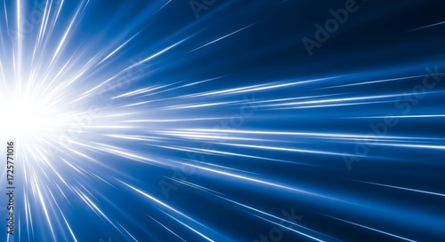 Blue background with bright white lines radiating from left to right