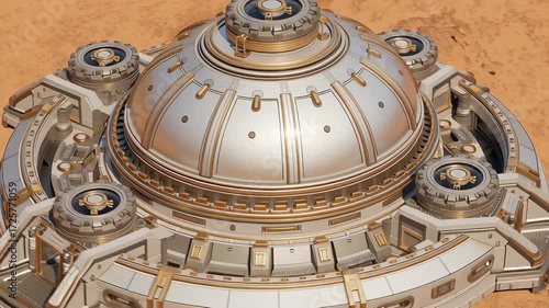 Futuristic sci fi space station on Mars. pioneering colony base with advanced dome building technology for exploration, an isolated habitat on lonely red planet