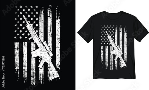 Distressed American Flag with Assault Rifle