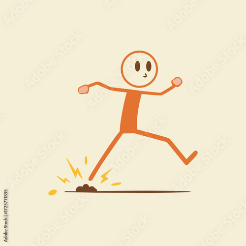 Stick Figure Character Tripping Over Obstacle Creating Spark Illustration of Accident and Unforeseen Challenge Funny Cartoon Clip Art Style Risk Assessment and Safety Awareness
