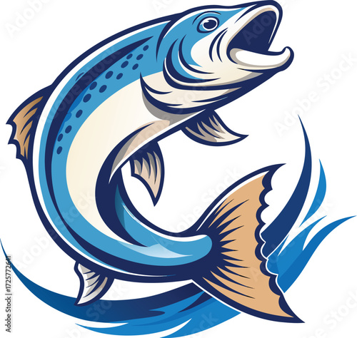 Blue fish leaping from water vector art salmon trout