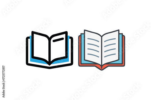 Two stylized open books with blank pages and lined pages representing knowledge and learning side by side