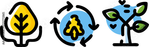 Colorful cyclical growth of a tree leaf and sprout illustration.