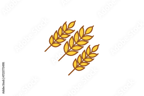 Stylized illustration of three golden wheat stalks with detailed kernels against a clean white background