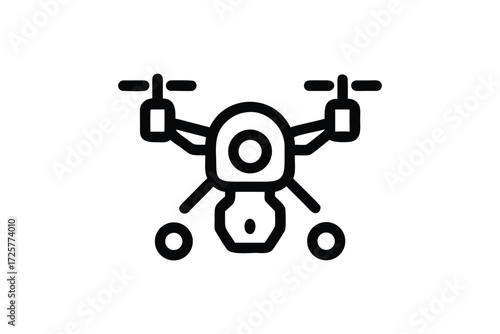 Modern drone icon with camera and propellers in a minimalist outline style for technology and aerial photography concepts