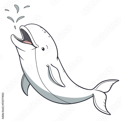 Cartoon beluga whale splashing water with open mouth marine mammal aquatic
