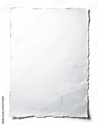 Blank, slightly crumpled, torn sheet of white paper