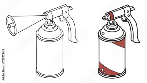 Two Outline Spray Cans with Nozzle and Handle Side View.