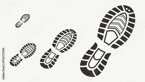 Multiple Black Shoe Printouts on White Background.