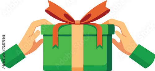 Green Gift Box with Orange Bow