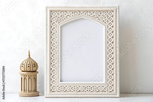Decorative frame and lantern isolated on white background with copy space