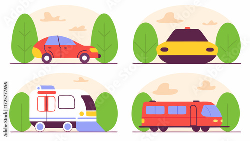 Red Cartoon Car with Blue Roof and Yellow Headlight.