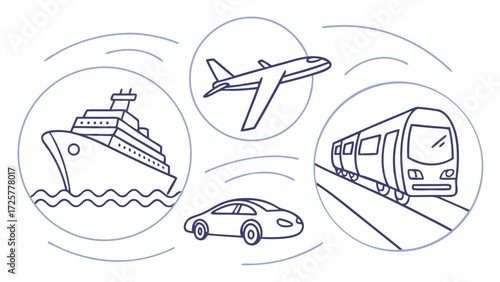 Line Art Illustration of a Cruise Ship Sailing on Water.