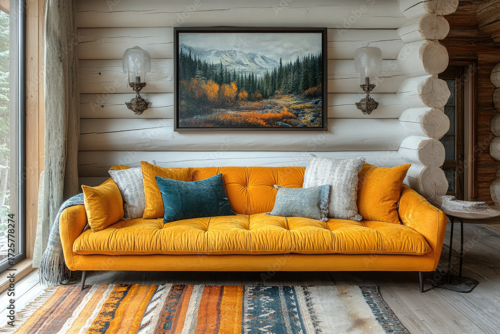 Fototapeta premium Serene and Comfortable Scandinavian Space with Wooden Details and White Walls