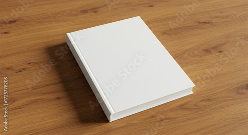 White Book Mockup With Blank Cover On A Wooden Surface
