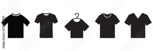 Black and White T-Shirt Template Vector Set – Basic Clothing Silhouette and Fashion Icon Design