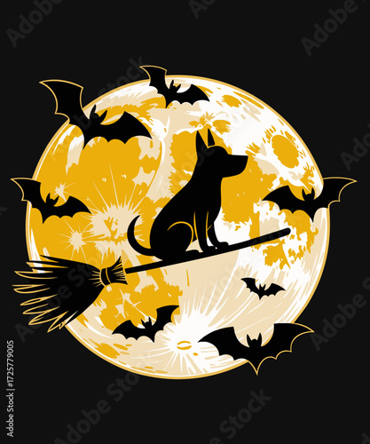 Dachshund Witch Dog Halloween T-shirt Moon Broomstick Broom Lover
