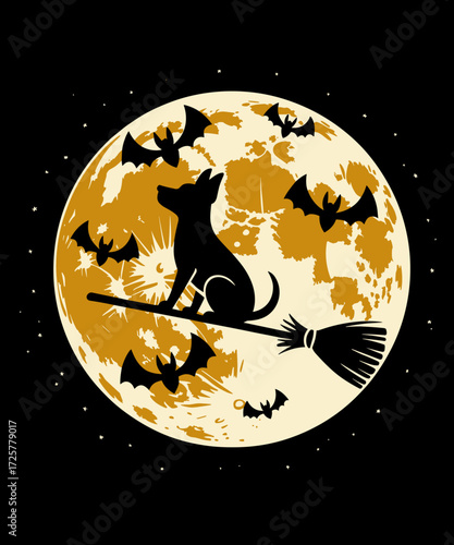 Dachshund Witch Dog Halloween T-shirt Moon Broomstick Broom