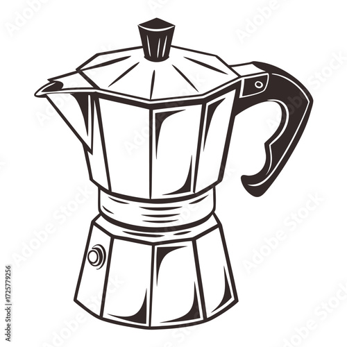 Moka pot coffee maker illustration Vintage style kitchen appliance design Vector graphic Isolated on white background