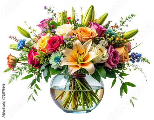 Elegant Mixed Flower Bouquet in Vase, Front View