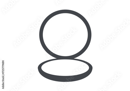 A gray compact makeup mirror is open revealing an empty mirrored surface