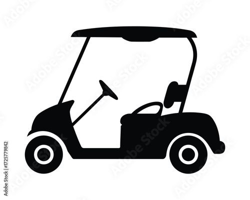 Black silhouette of a golf cart, a useful vehicle for golfers to transport them and their equipment around the course
