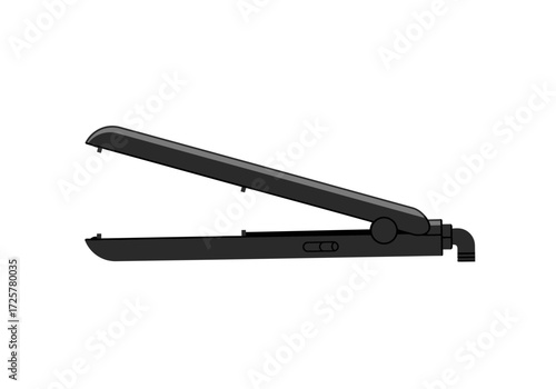 Black hair straightener slightly open angled view on a white background
