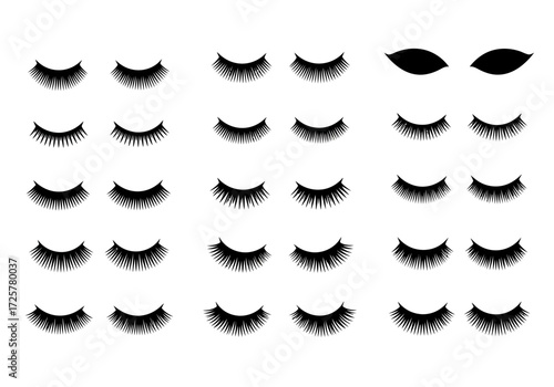 Black eyelash silhouettes arranged in a grid pattern against a white background