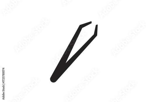 Black tweezers point upwards angled on white