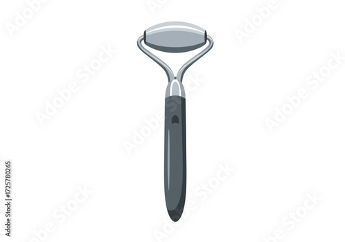 Gray facial roller showing smooth roller surface and handle grip