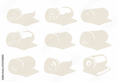 Nine rolls of bandagelike objects are arranged in a grid on a white background