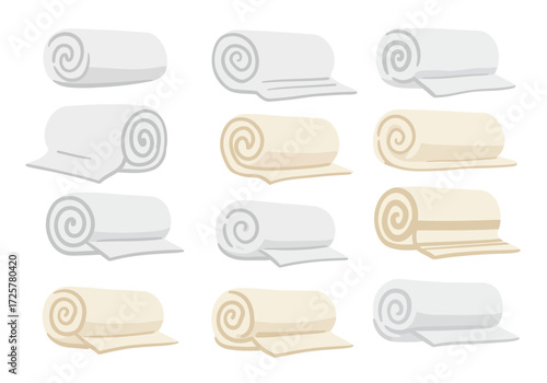 Nine neatly rolled towels are arranged in a 3x3 grid displaying varying colors