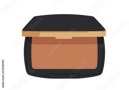 Open compact of bronzer makeup in black and gold case